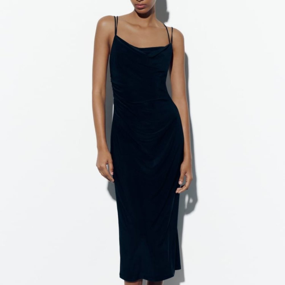 NWT BLACK DRESS WITH DRAPED NECKLINE